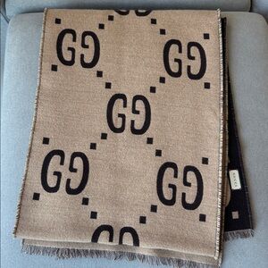 GG jacquard wool silk scarf